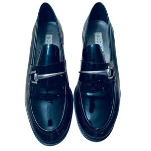 Nicole Tease Black Patent Leather Toggle Bit Loafers Shoes Women's 8.5 M Brazil
